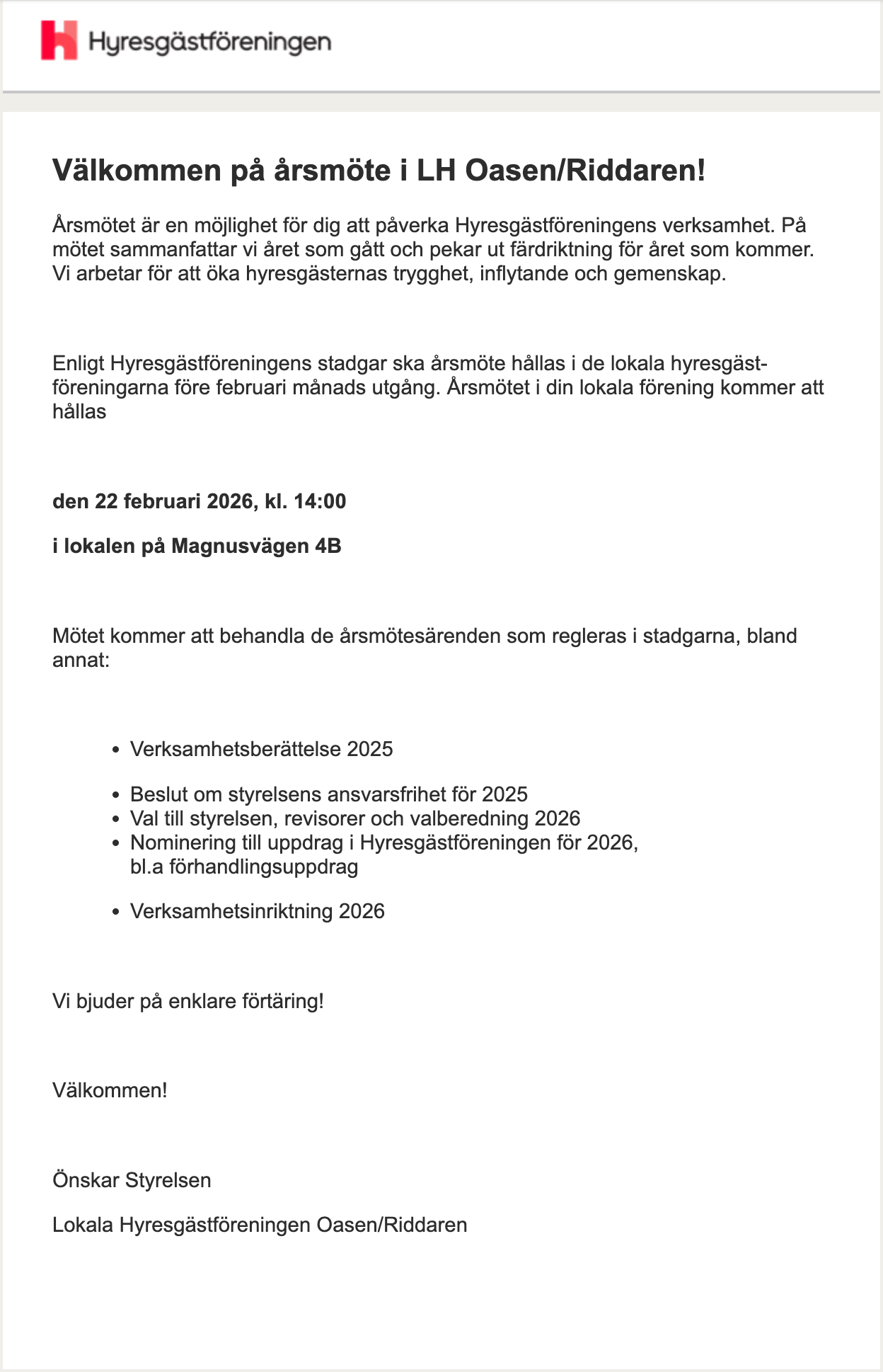 Oasen Årsmöte 2026